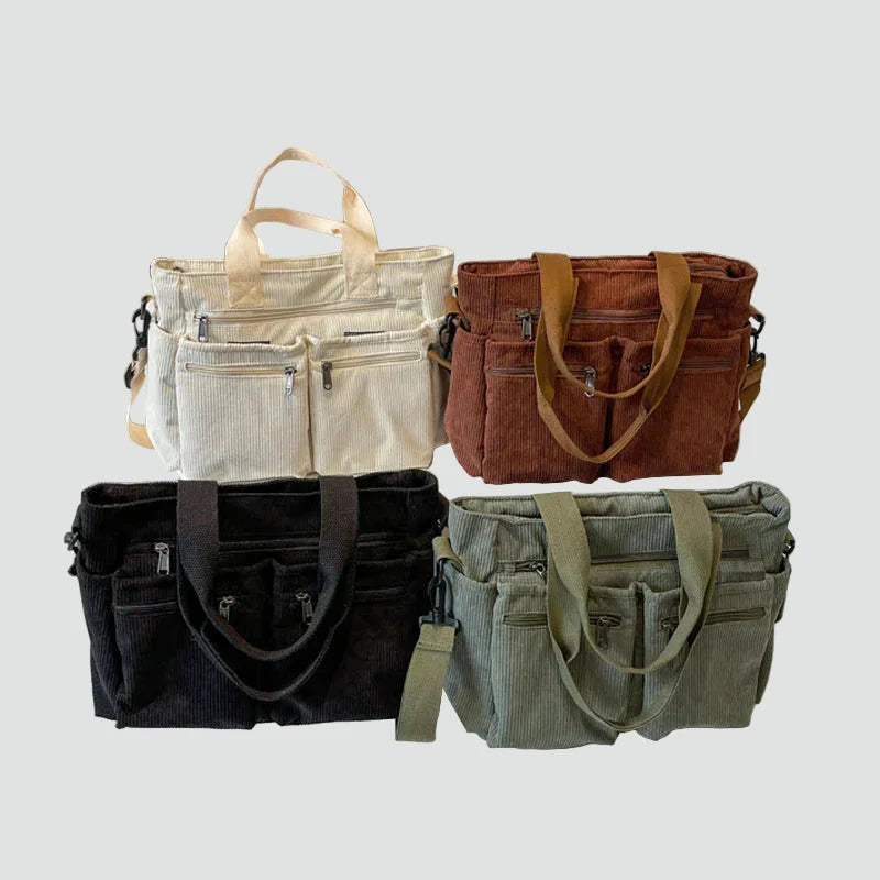 Torba shopper damska | sztruksowa, liczne kieszenie