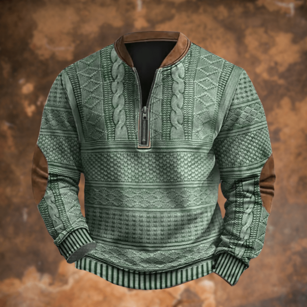 Sweter męski | półzamek, łaty na łokciach