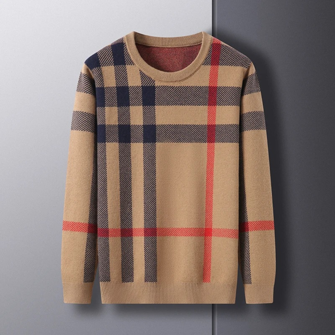 Sweter męski | wzór w kratę, okrągły dekolt