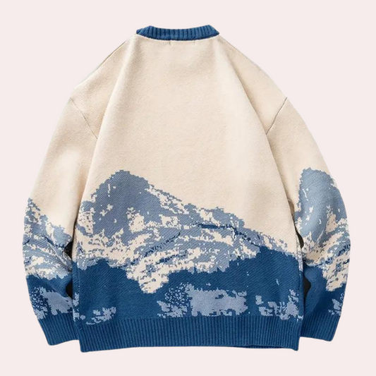 Sweter męski | wzór górski, luźny krój