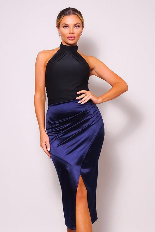 Spódnica midi | zebrany przód, tkanina modelująca