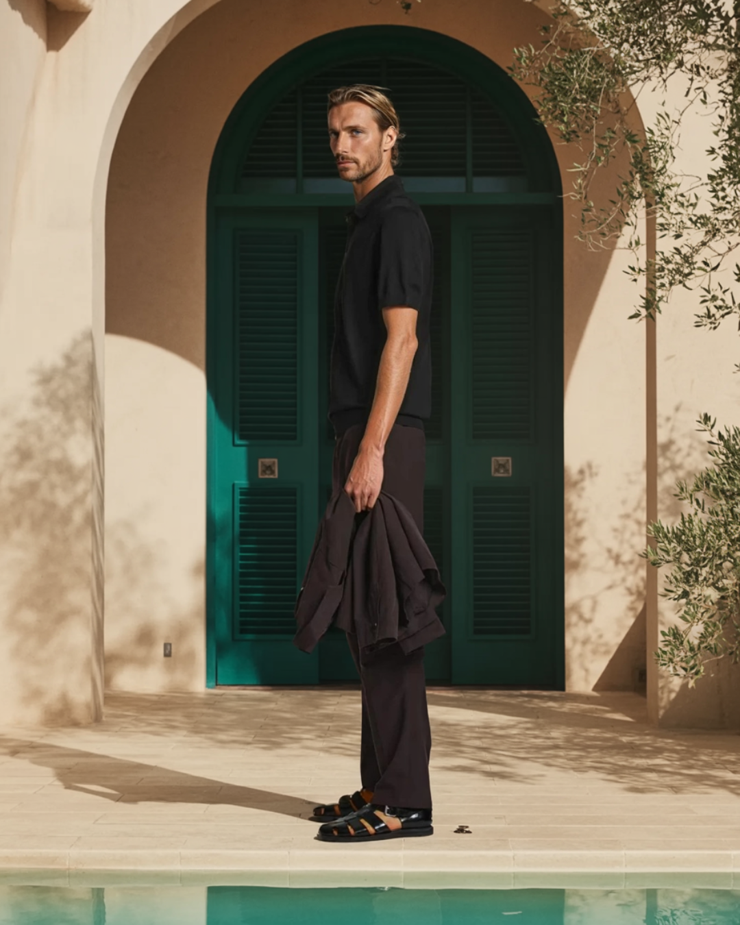 Polo męskie z dzianiny | listwa na 3 guziki, slim fit