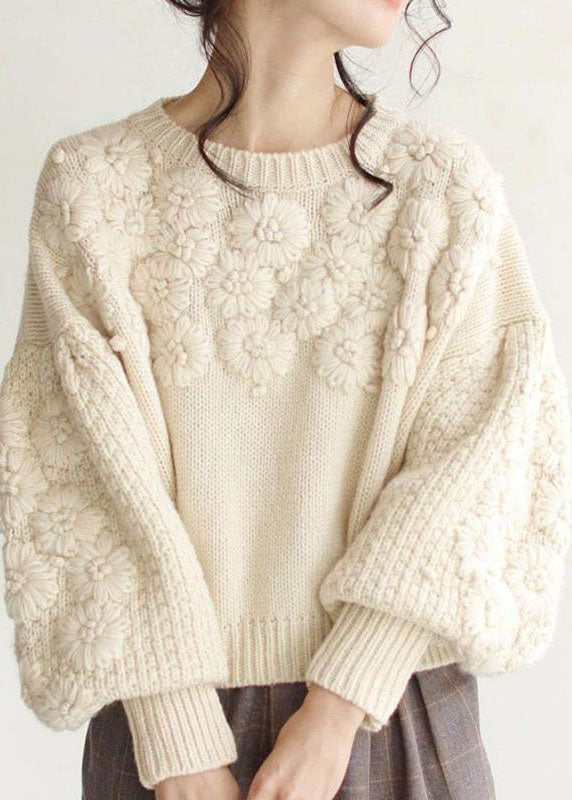 Sweter damski | haft kwiatowy 3D, oversize