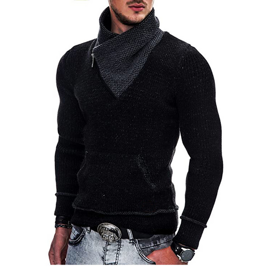 Sweter męski | drapowany kołnierz, zamek