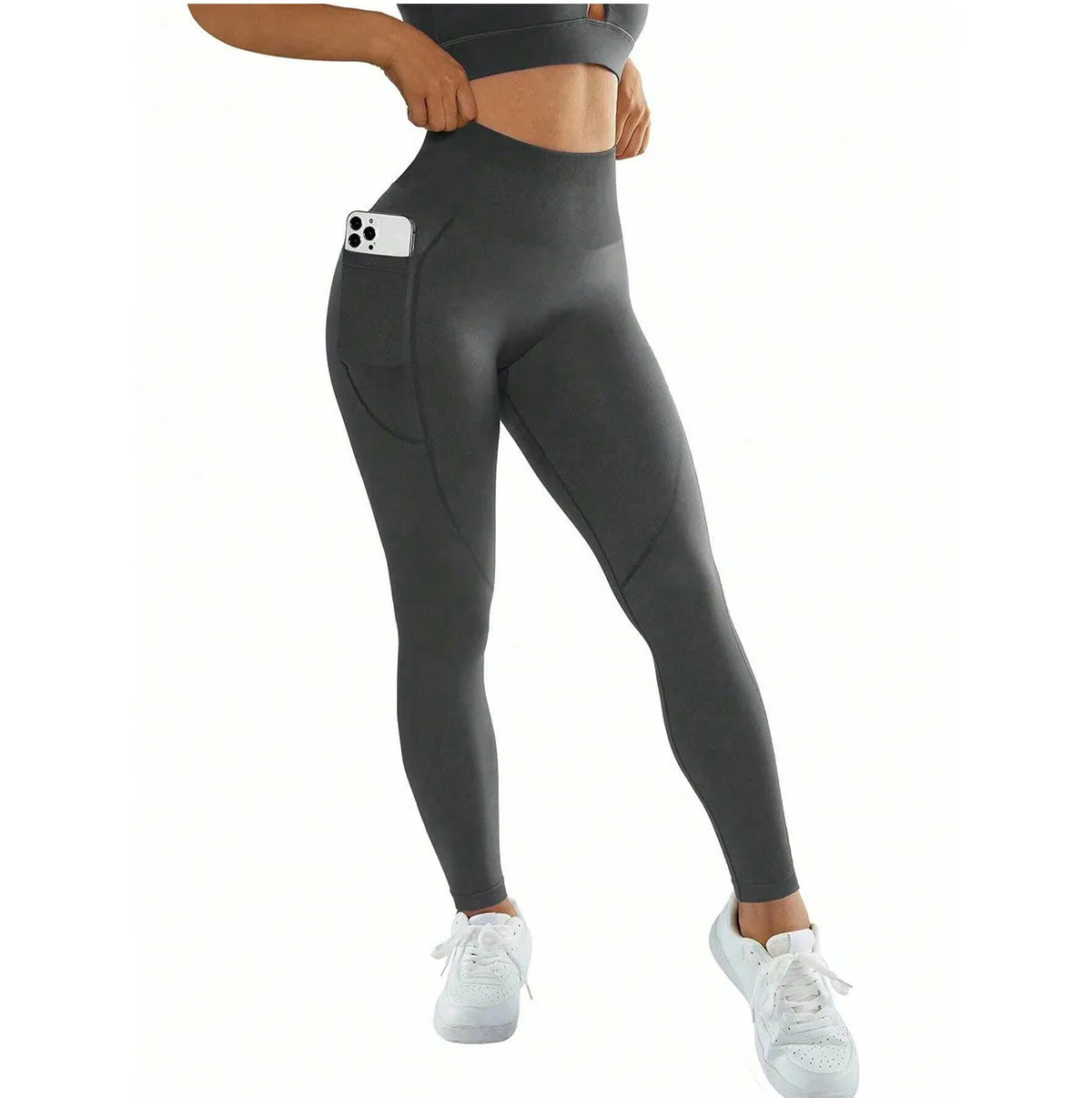 Legginsy sportowe damskie | kieszenie, wysoki stan