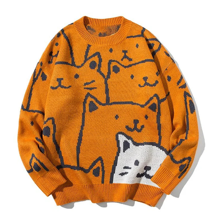 Sweter męski | motyw kota, luźny krój