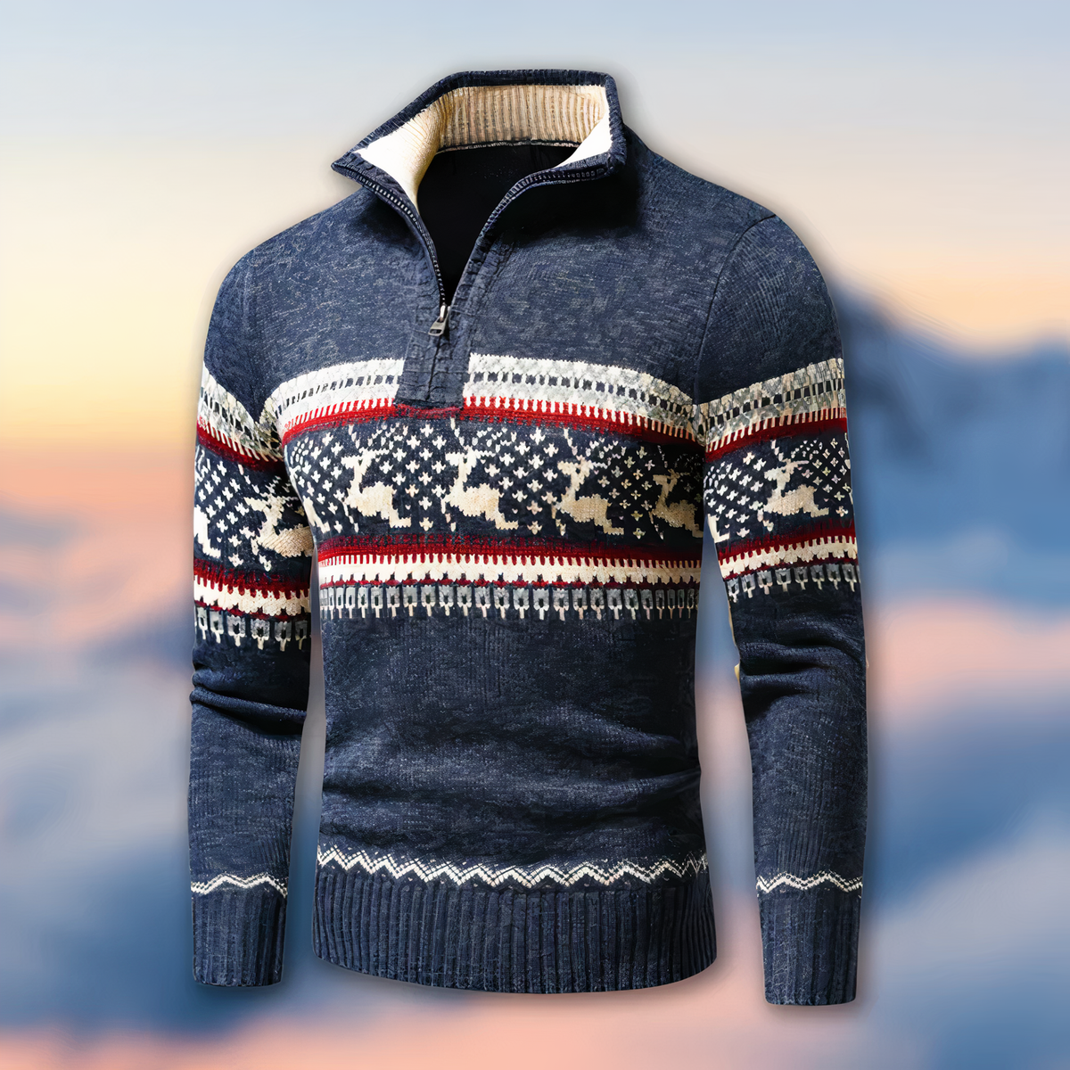 Sweter męski | półzamek, regulowany kołnierz