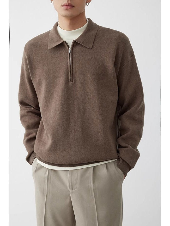 Sweter męski | półzamek, kołnierz polo