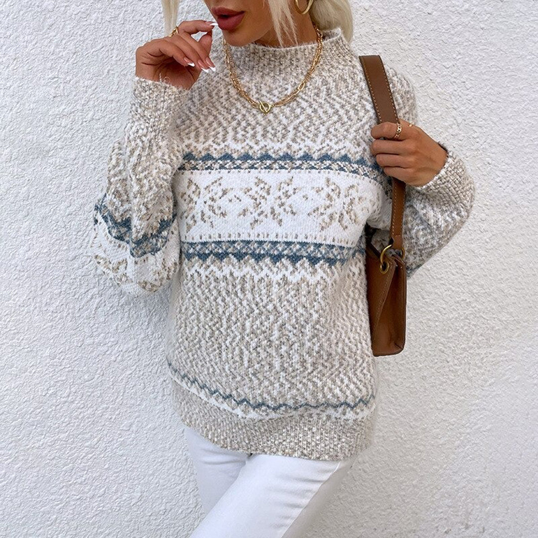 Sweter damski | zimowy wzór, wysoki kołnierz