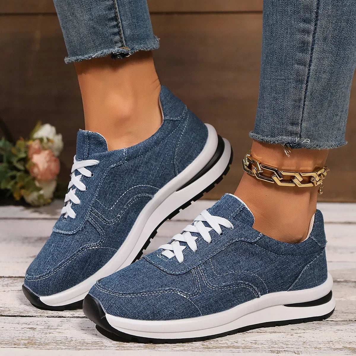Sneakersy damskie | denim, wsuwane
