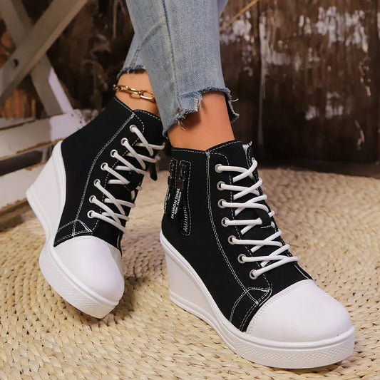 Ventra - Sneakersy damskie na platformie | Zamek błyskawiczny, podwyższona podeszwa | Styl casual na co dzień