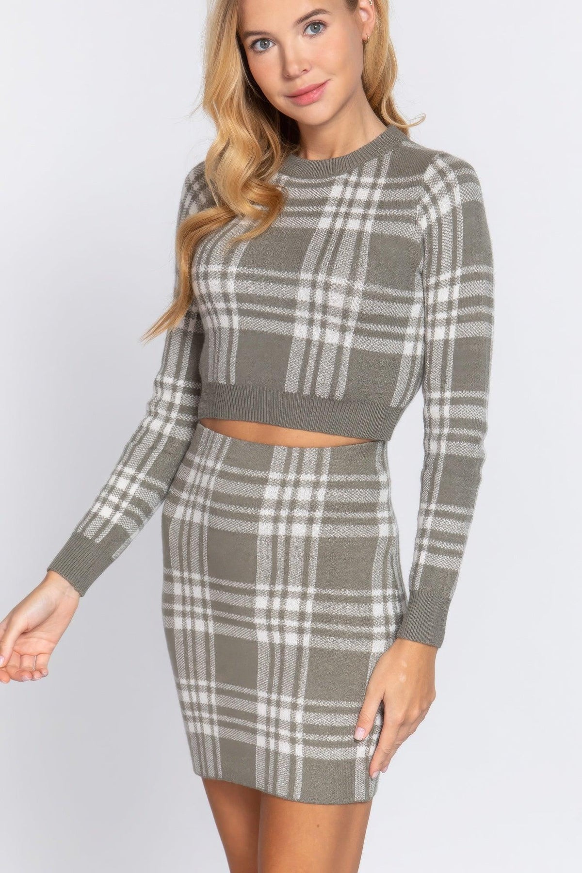 Spódnica mini swetrowa | krata jacquard