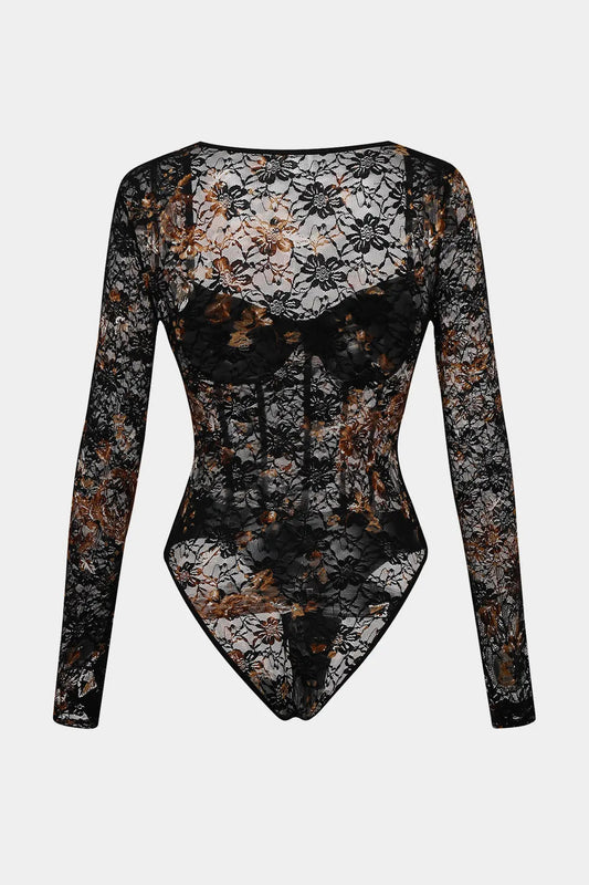 Body damskie | przezroczyste panele, detal gorsetu