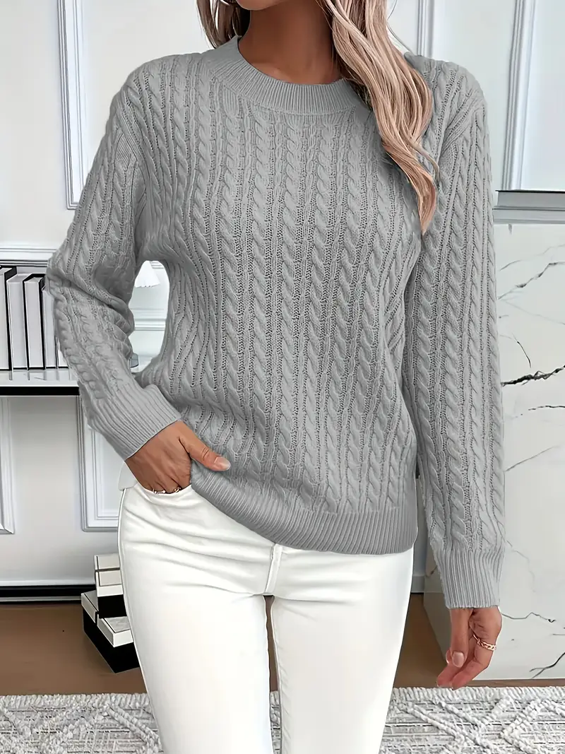 Sweter damski | wzór w warkocze, klasyczny krój
