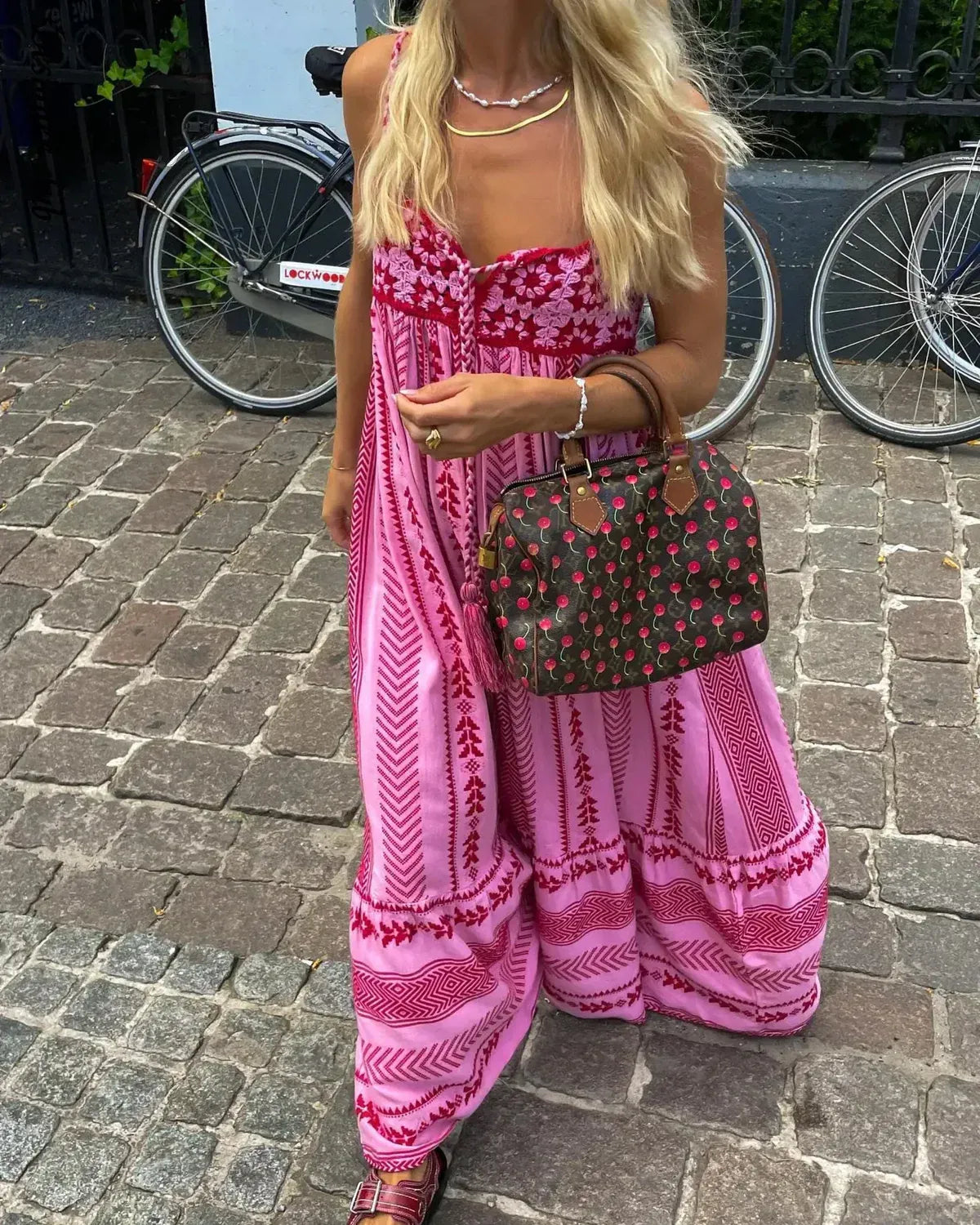 Sukienka maxi boho | haft, frędzle
