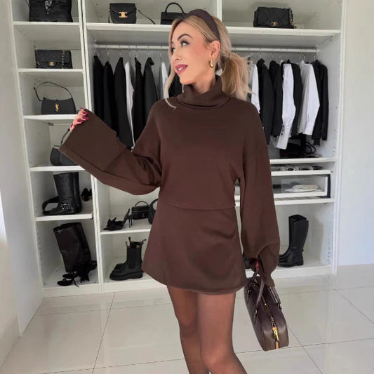 Sweter damski | wysoka szyja, szerokie rękawy