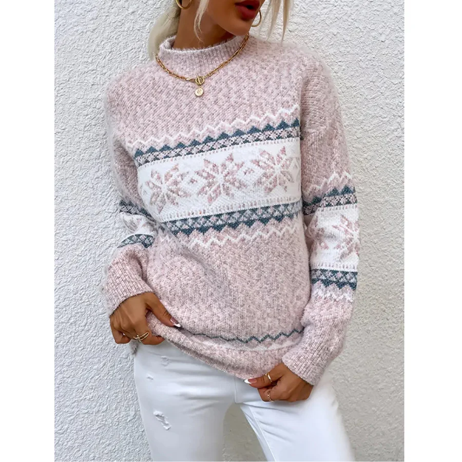 Sweter damski | mieszanka wełny, wzór żakardowy
