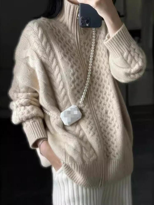 Sweter damski | golf, warkoczowy splot