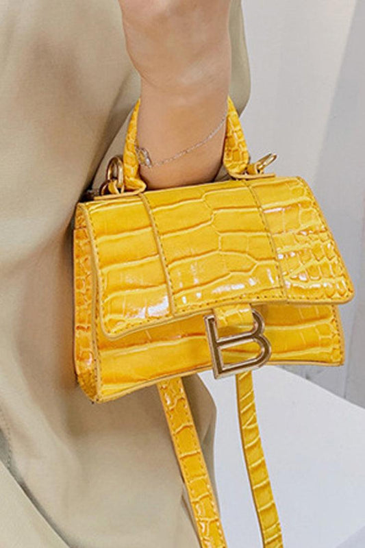 Torebka crossbody damska | tłoczenie krokodyla, żółta