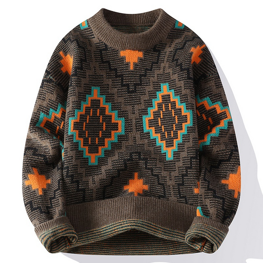 Sweter męski | geometryczny wzór, okrągły dekolt