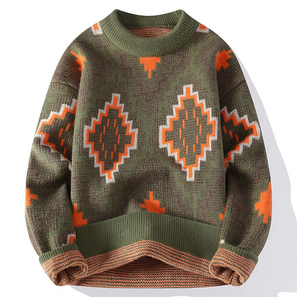 Sweter męski | geometryczny wzór, okrągły dekolt