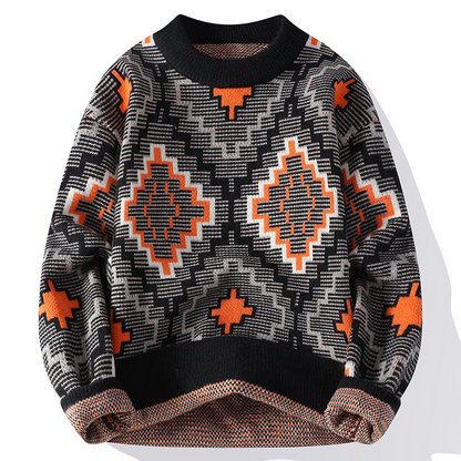 Sweter męski | geometryczny wzór, okrągły dekolt