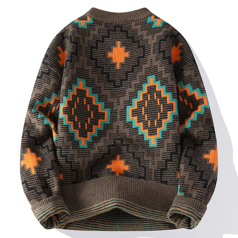 Sweter męski | geometryczny wzór, okrągły dekolt