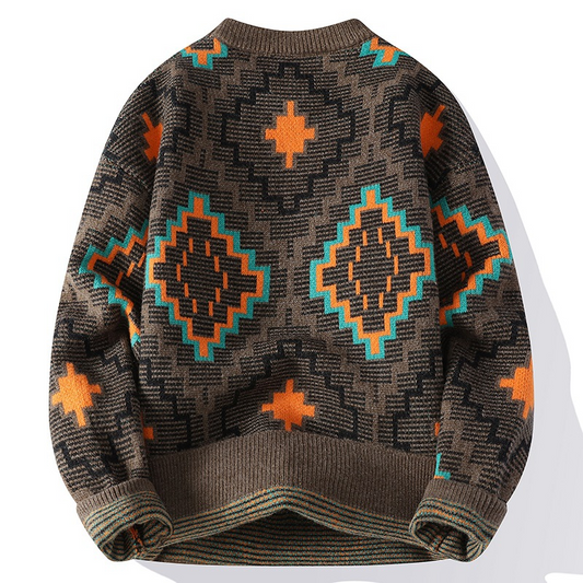 Sweter męski | geometryczny wzór, okrągły dekolt