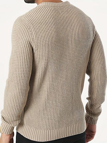 Sweter męski | teksturowana dzianina, okrągły dekolt