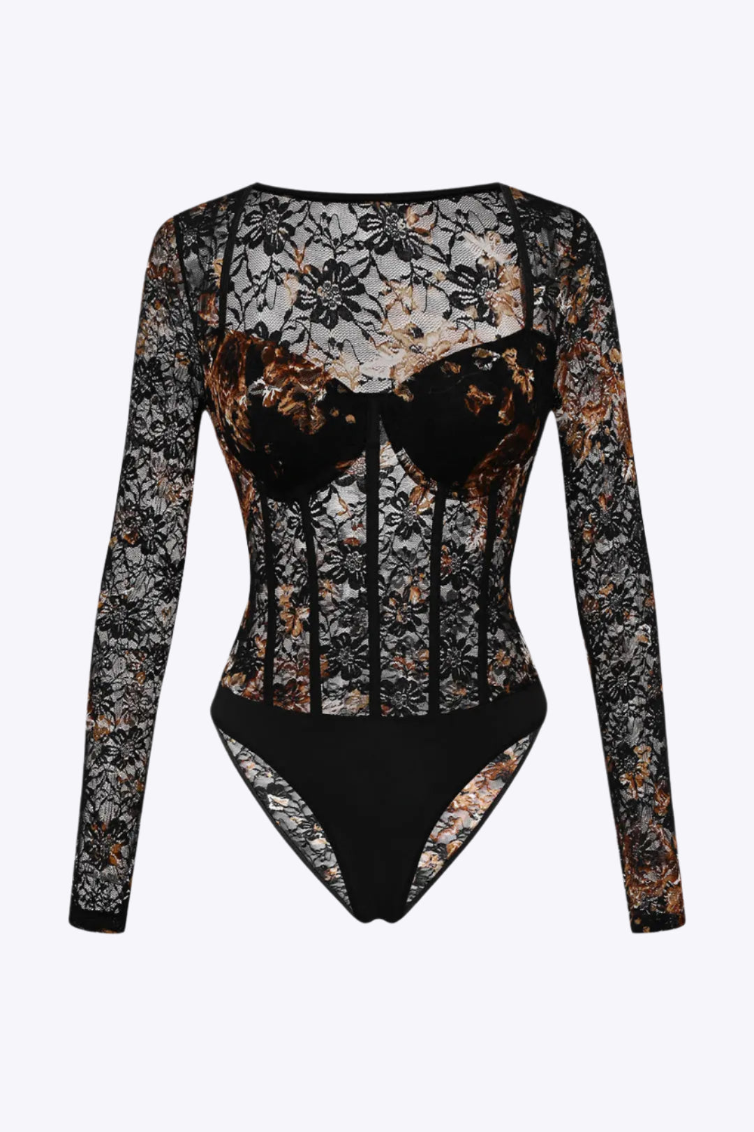 Body damskie | przezroczyste panele, detal gorsetu