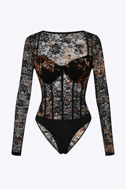 Body damskie | przezroczyste panele, detal gorsetu