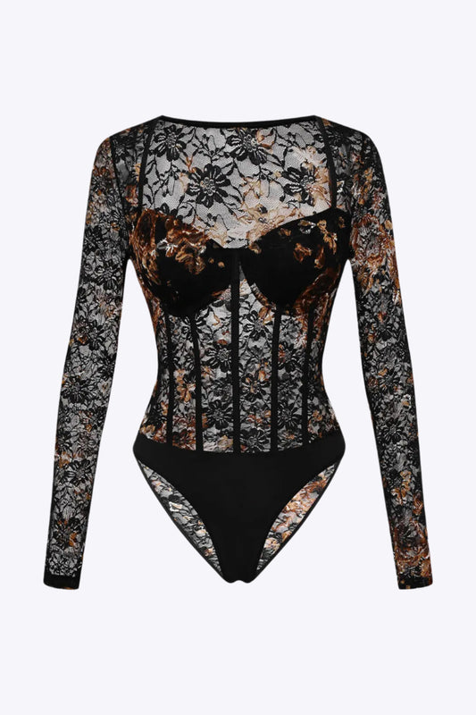 Body damskie | przezroczyste panele, detal gorsetu