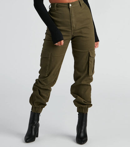 Spodnie cargo damskie | elastyczne mankiety, twill