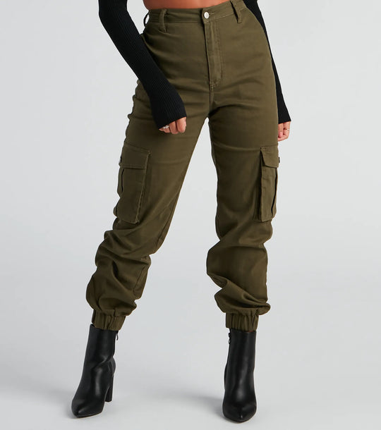 Spodnie cargo damskie | elastyczne mankiety, twill