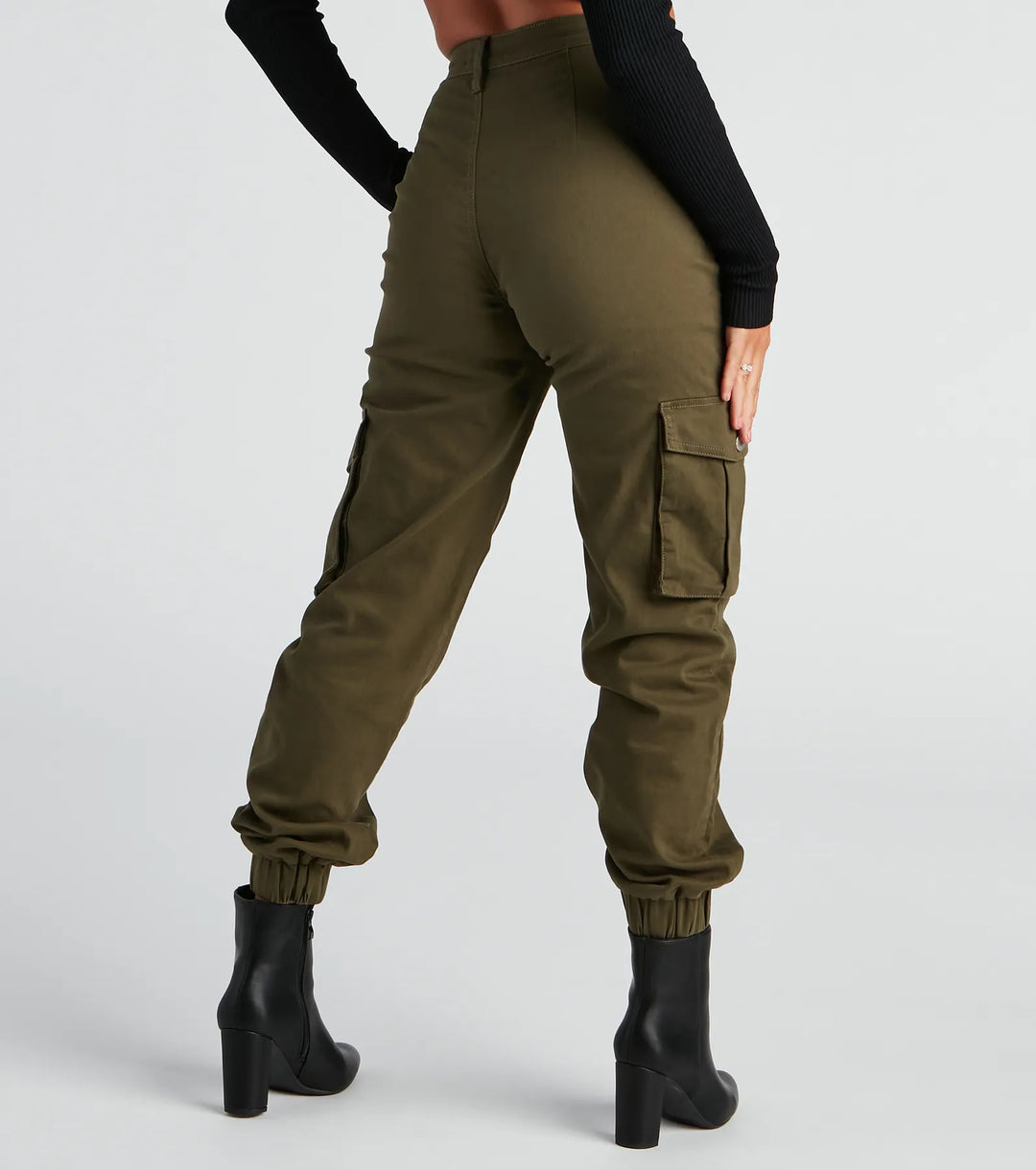 Spodnie cargo damskie | elastyczne mankiety, twill