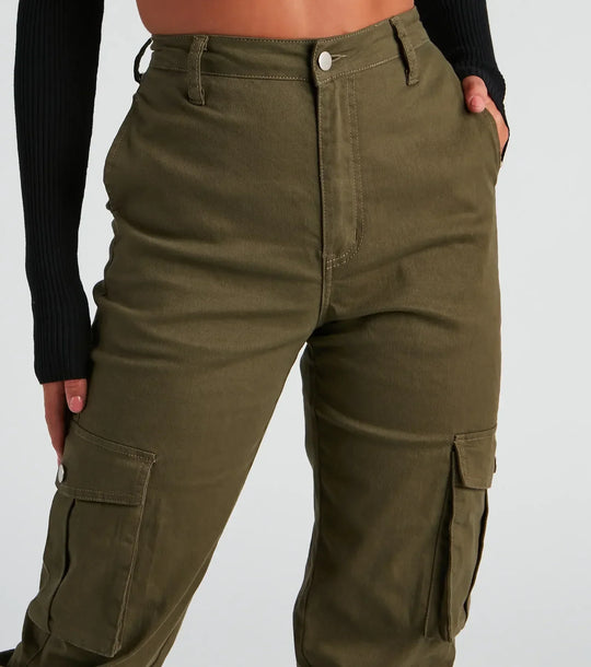 Spodnie cargo damskie | elastyczne mankiety, twill