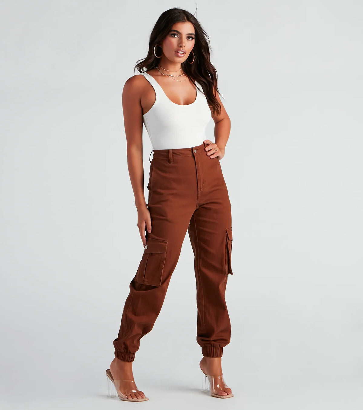 Spodnie cargo damskie | elastyczne mankiety, twill