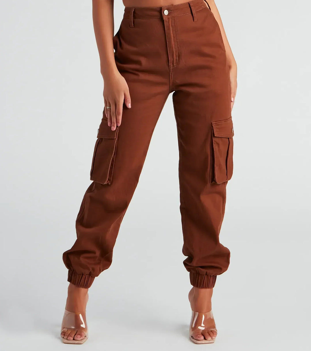 Spodnie cargo damskie | elastyczne mankiety, twill