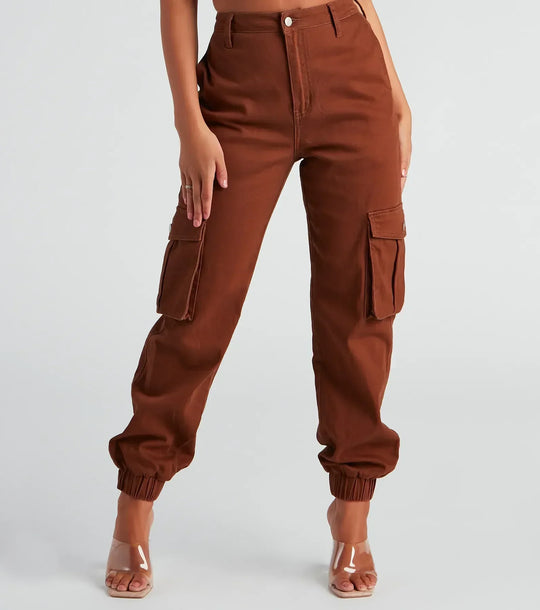 Spodnie cargo damskie | elastyczne mankiety, twill
