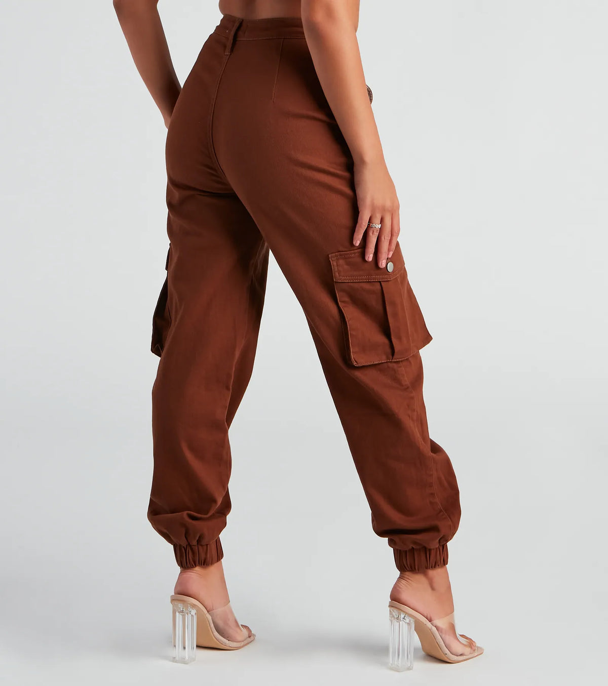 Spodnie cargo damskie | elastyczne mankiety, twill