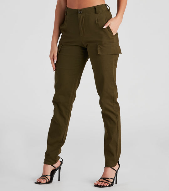 Spodnie cargo damskie | skinny, kieszenie z klapą