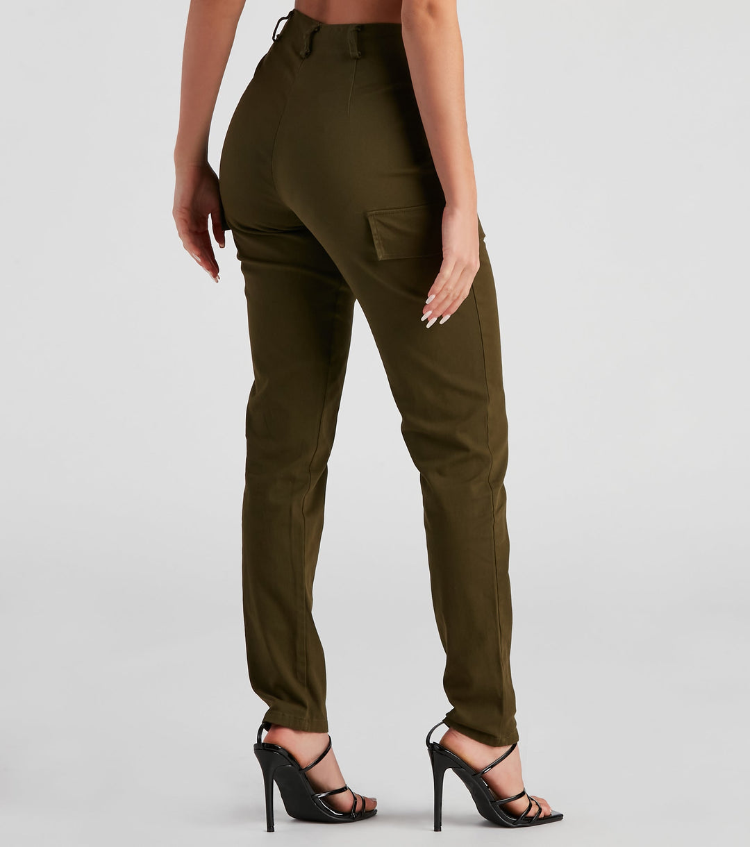 Spodnie cargo damskie | skinny, kieszenie z klapą