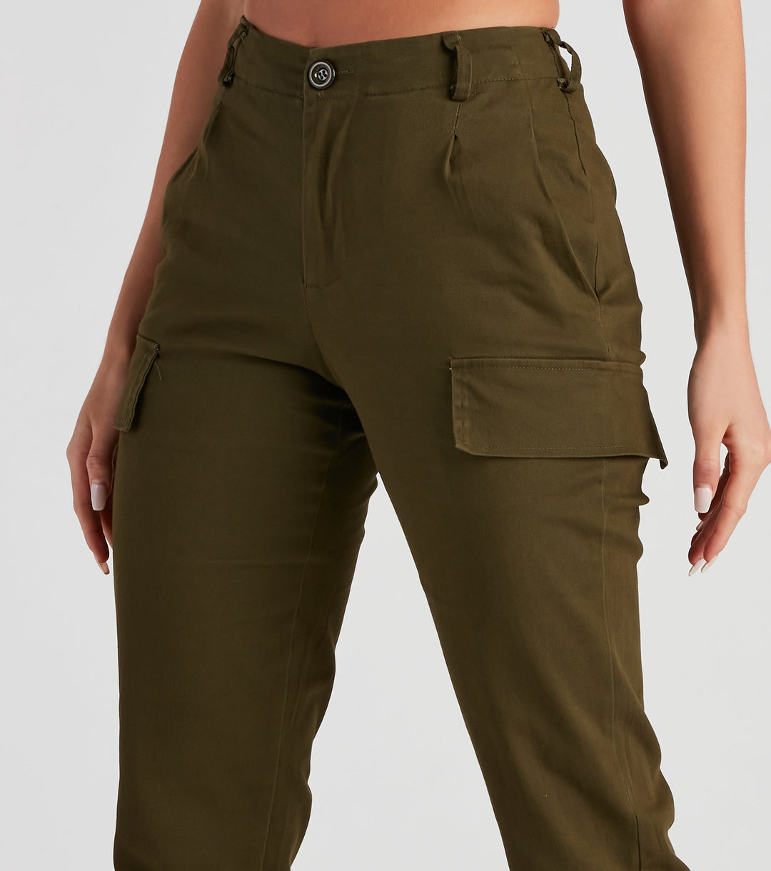 Spodnie cargo damskie | skinny, kieszenie z klapą