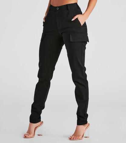 Spodnie cargo damskie | skinny, kieszenie z klapą
