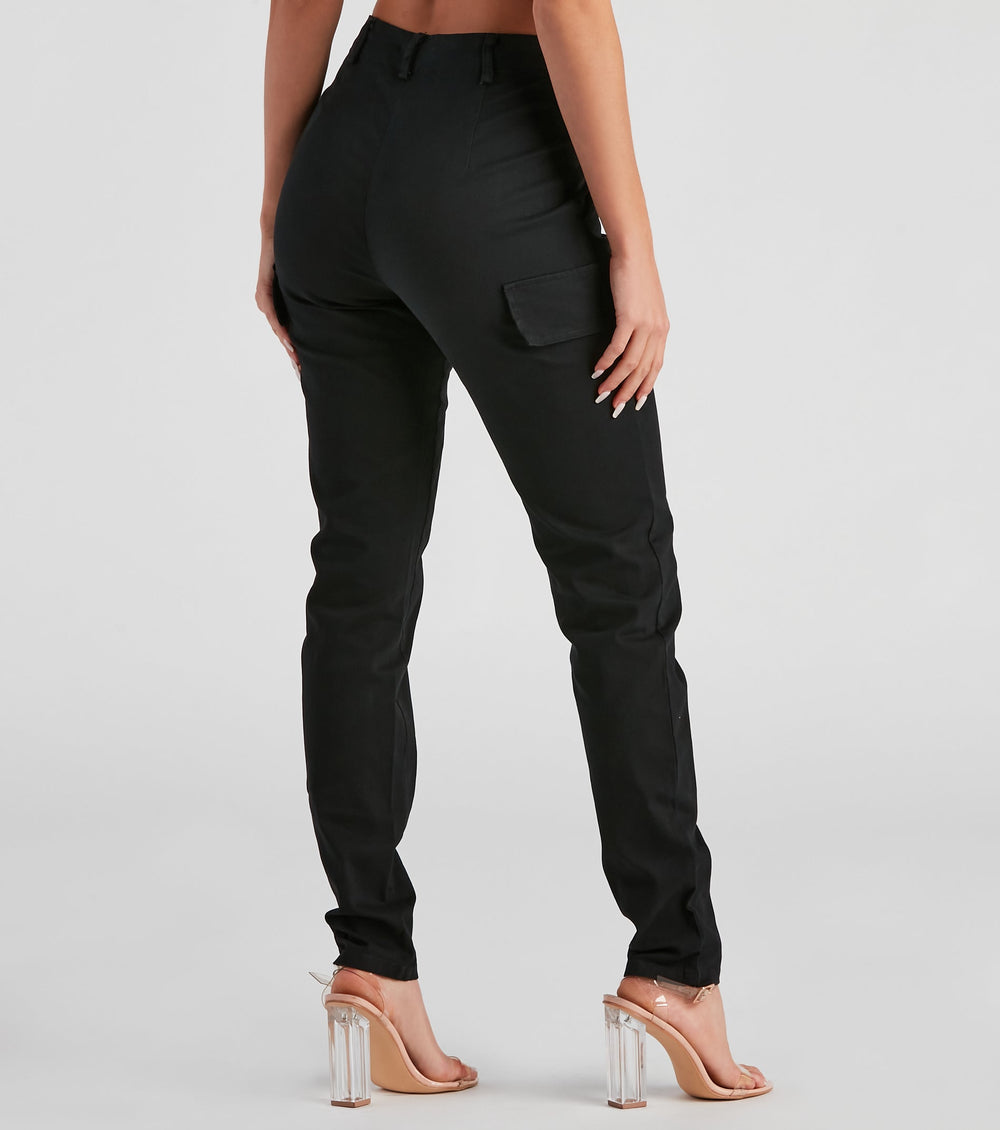 Spodnie cargo damskie | skinny, kieszenie z klapą