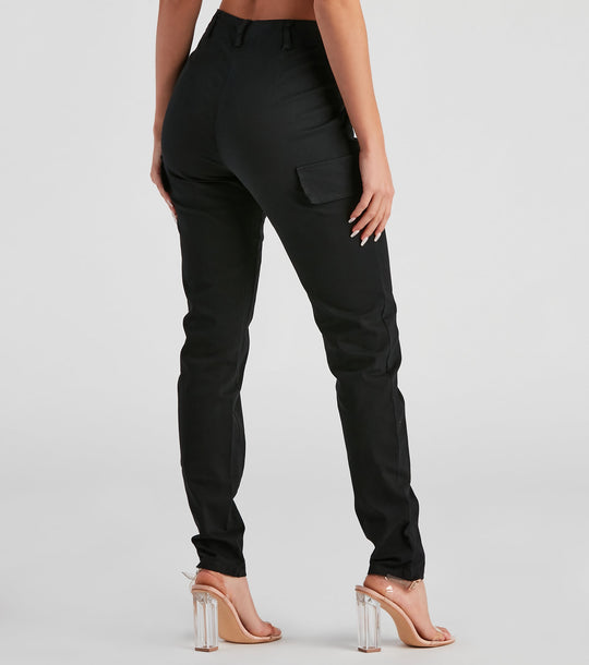 Spodnie cargo damskie | skinny, kieszenie z klapą