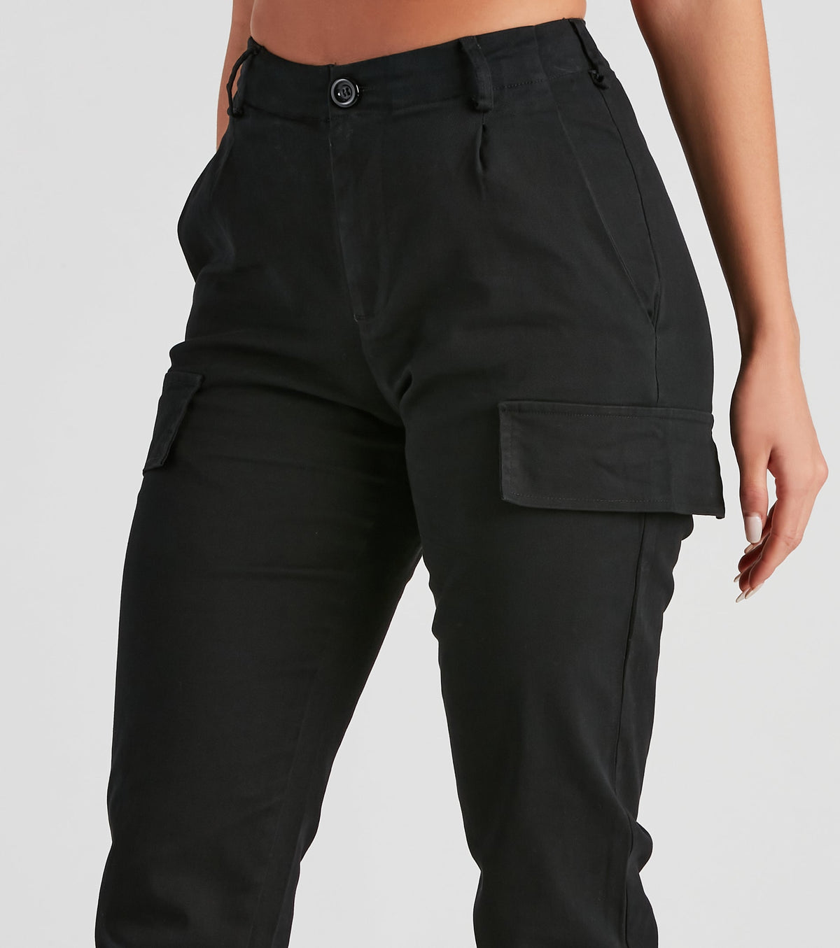 Spodnie cargo damskie | skinny, kieszenie z klapą