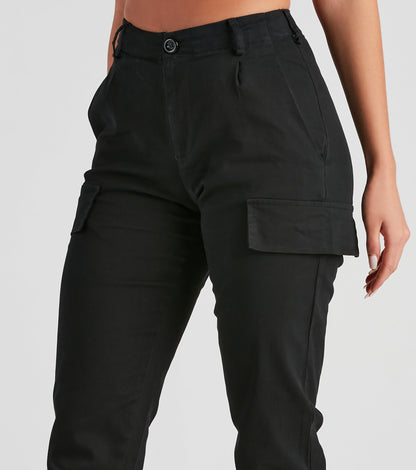 Spodnie cargo damskie | skinny, kieszenie z klapą