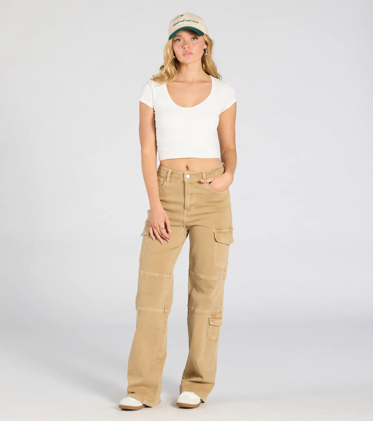 Spodnie cargo damskie | twill, sześć kieszeni