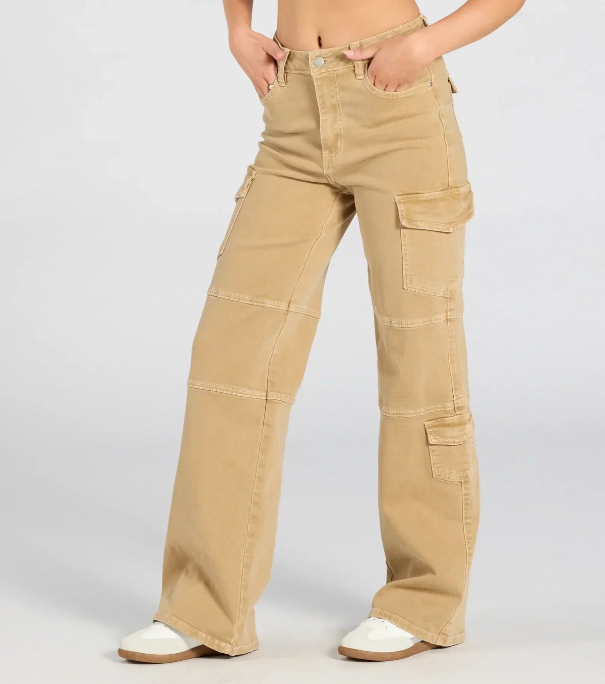 Spodnie cargo damskie | twill, sześć kieszeni